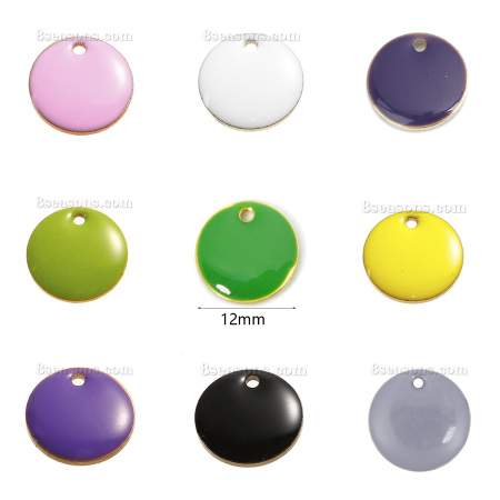 Ottone Sequins Smaltati Charms Tondo Non placcato Giallo Smalto 12mm Dia, 10 Pz