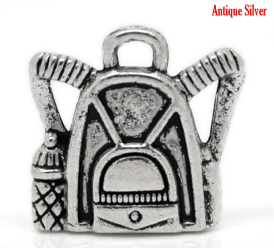 Picture of Graduation Jewelry Zinc Based Alloy Charms Backpack Antique Silver Color 16mm x 16mm( 5/8"x 5/8"), 50 PCs