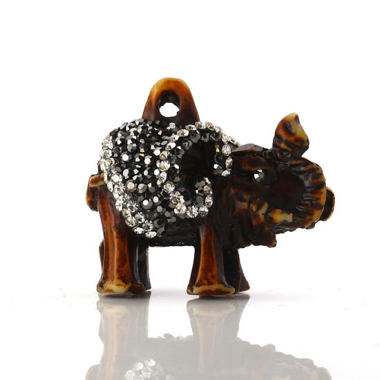 Picture of Resin Micro Pave Pendants Elephant Animal Clear Rhinestone 