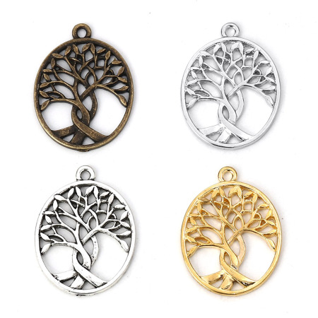 Zinc Based Alloy Boho Chic Pendants Oval Tree 