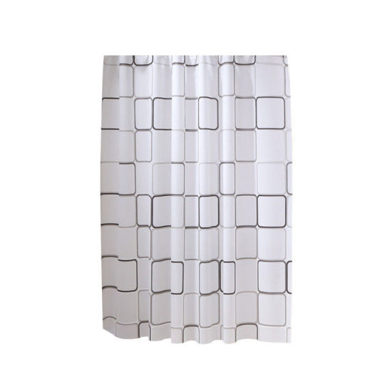 PEVA シャワーカーテン 黒 + 白 長方形 格子柄 防カビ防水 180cmx 80cm、 1 個 の画像