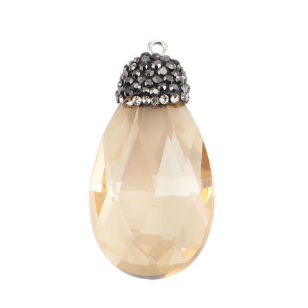 Glass Micro Pave Pendants Drop Rhinestone Faceted 