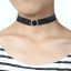 Picture of Black Lace Choker Necklace Gold Plated Circle Ring Clear Rhinestone 37cm(14 5/8") long, 1 Piece