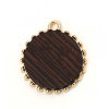 Picture of Zinc Based Alloy & Natural Wood Charms Round Disc Gold Plated Coffee 23mm( 7/8") x 21mm( 7/8"), 5 PCs
