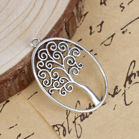 Pendentif en Alliage de Zinc Rond Arbres Creux     