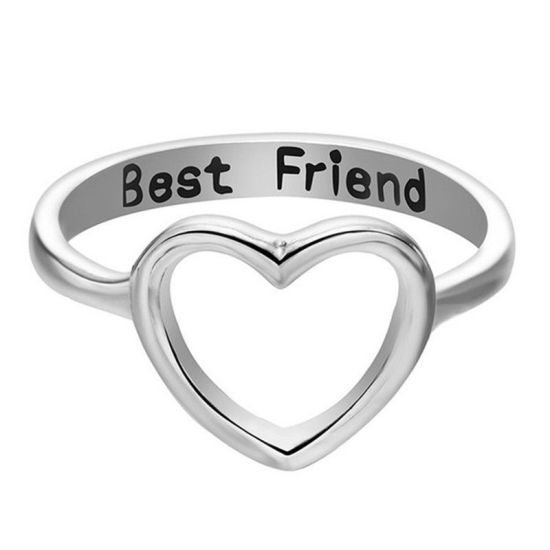 Picture of Unadjustable Rings Silver Tone Heart Message " Best Friend " 15.7mm(US Size 5), 1 Piece