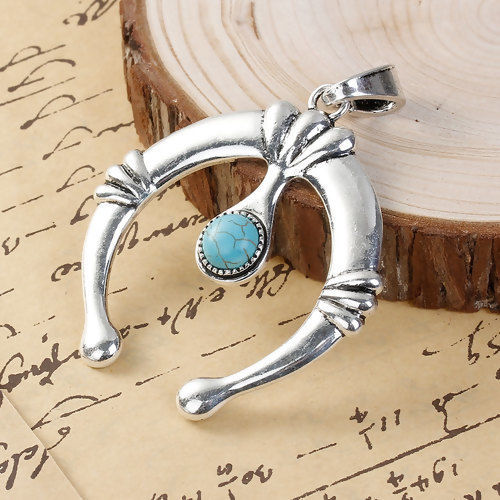 Picture of Zinc Based Alloy Boho Chic Pendants Luck Horseshoe Imitation Turquoise 