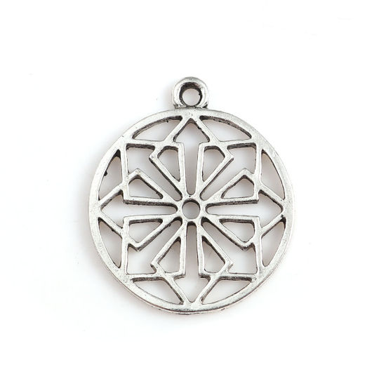 Image de Breloques Fleur de Vie en Alliage de Zinc Rond Géométrique Argent Vieilli 27mm x 23mm, 20 Pcs