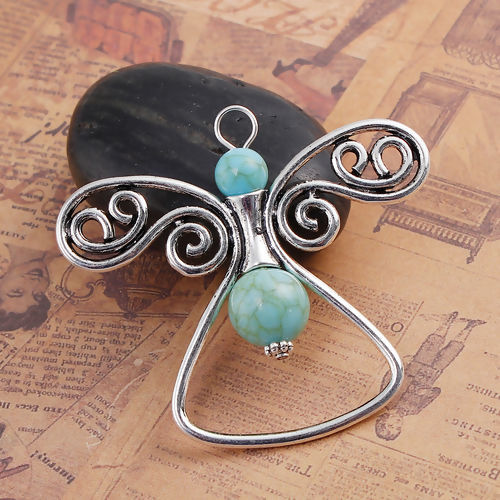 Picture of Zinc Based Alloy Boho Chic Pendants Angel Butterfly Imitation Turquoise 
