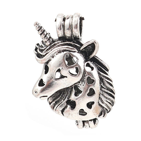 Image de Pendentifs Médaillon Porte Perle de Vœux en Alliage de Zinc Cheval Cœur Pouvoir Ouvrir     