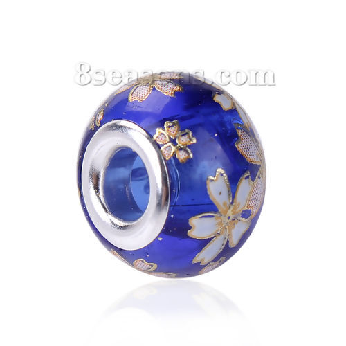 Picture of Glass Japan Painting Vintage Japanese Tensha European Style Large Hole Charm Beads RoundSakura Flower Transparent About