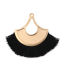 Picture of Polyester Tassel Pendants Fan-shaped Gold Plated Black 45mm(1 6/8") x 37mm(1 4/8"), 3 PCs