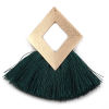 Picture of Polyester Tassel Pendants Rhombus Gold Plated Dark Green Sparkledust 60mm(2 3/8") x 60mm(2 3/8"), 3 PCs