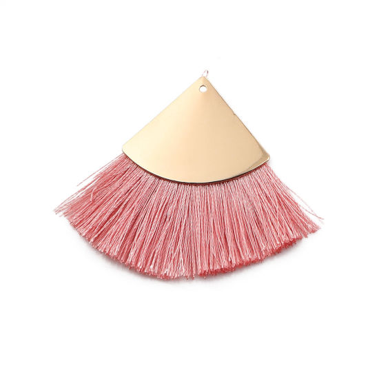Immagine di Poliestere Nappine Ciondoli Triangolo Oro Placcato Rosa 60mm x 45mm, 3 Pz