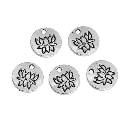 Picture of Zinc Based Alloy Charms Lotus Flower Round