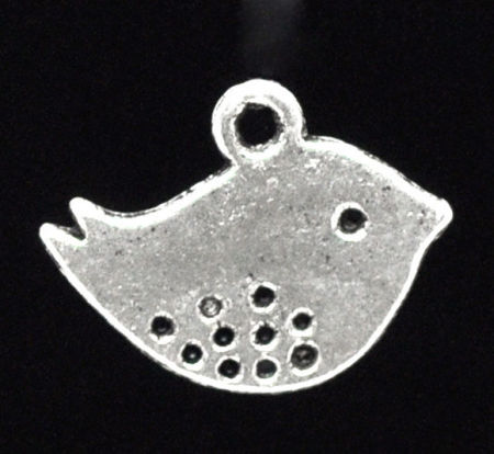 Colgantes Aleación del Metal Del Zinc de Madera de Pájaro Plata Antigua Rhinestone 16mm x 13mm, 50 Unidades