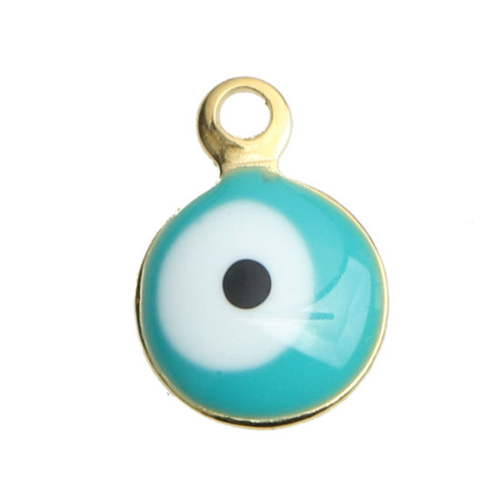 Picture of Stainless Steel Religious Charms Round Evil Eye Enamel 