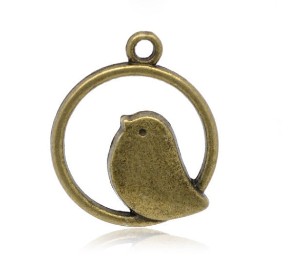 Picture of Zinc Based Alloy Charms Round Mother Bird Hollow 