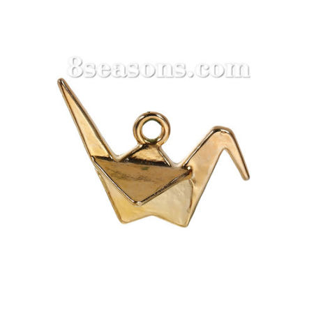 Zinc Based Alloy 3D Charms Origami Crane Gold Plated 27mm(1 1/8") x 20mm( 6/8"), 20 PCs