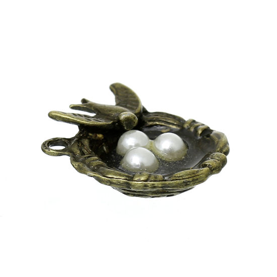 Picture of Zinc Based Alloy Charms Swallow Bird Eggs Nest Acrylic Imitation Pearl 