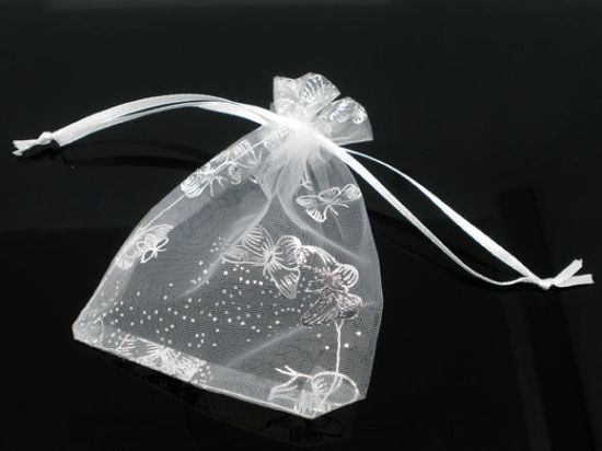 Picture of Wedding Gift Organza Jewelry Bags Drawstring Rectangle Butterfly Pattern