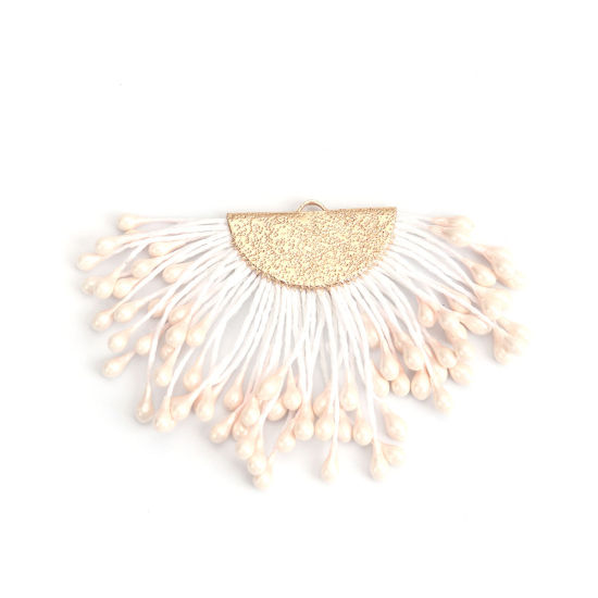 Picture of Zinc Based Alloy Tassel Pendants Gold Plated Baby Pink 7cm x 4.6cm, 2 PCs