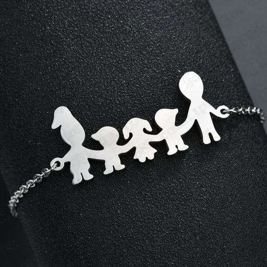 Picture of Stainless Steel Bracelets Parents And Child Silver Tone Blank Stamping Tags 17.5cm(6 7/8") long, 1 Piece