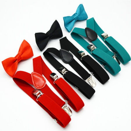 Elastic Polyester Bow Tie & Suspenders With Non-slip Clamps