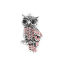 Picture of Zinc Based Alloy Pendants Owl Animal Antique Silver Color Light Pink Rhinestone 4.5cm x 2.3cm, 5 PCs