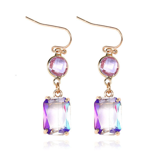 Picture of Copper Earrings Gold Plated Purple Rectangle 41mm x 10mm, 1 Pair