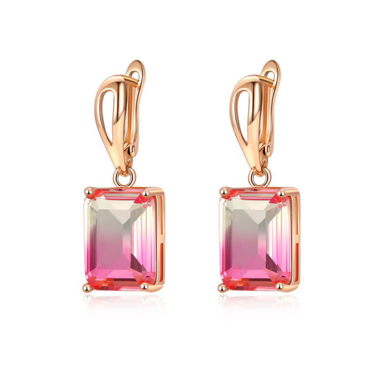 Image de Pierre de Naisssance octobre - Boucles d'Oreilles à Clip en Cuivre Plaqué Or KC Rectangle à Zirconia Cubique Rose 30mm x 10mm, 1 Paire