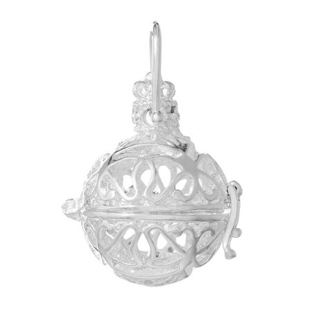 Kupfer Anhänger Harmonie Ball Engelsrufer (Für 18mm Klangkugel) Versilbert, 41mm x 26mm, 2 Stücke
