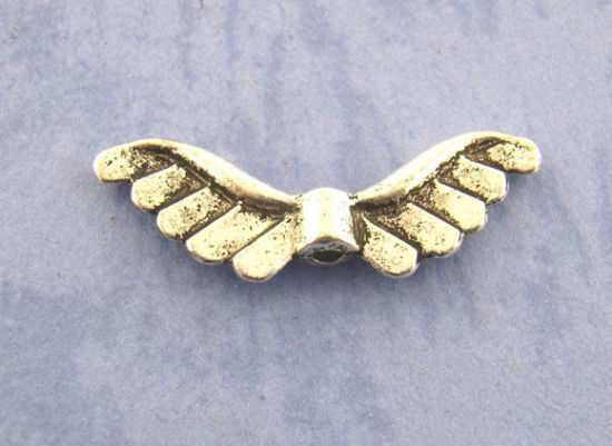 Picture of Zinc Based Alloy Spacer Beads Angel Wing Antique Silver Color About 24mm x 8mm, Hole:Approx 1.5mm, 50 PCs