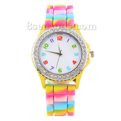 Picture of Silicone Camouflage Cartoon Children Kid Quartz Wrist Watches Yellow Battery Included 24.5cm(9 5/8") long, 1 Piece