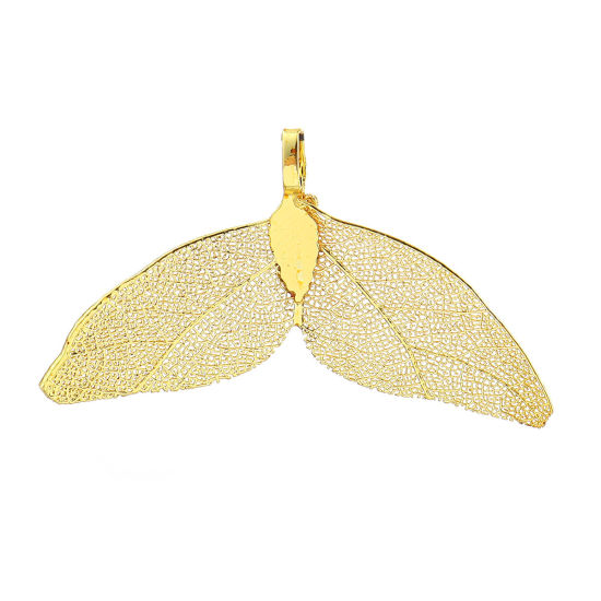 Immagine di Ottone & Foglia Naturale Ciondoli Ali di Angelo Oro Placcato 49mmx 30mm, 2 Pz