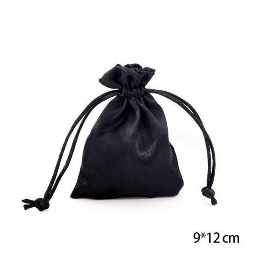 Picture of Satin Drawstring Bags Black 12cm x 9cm, 10 PCs