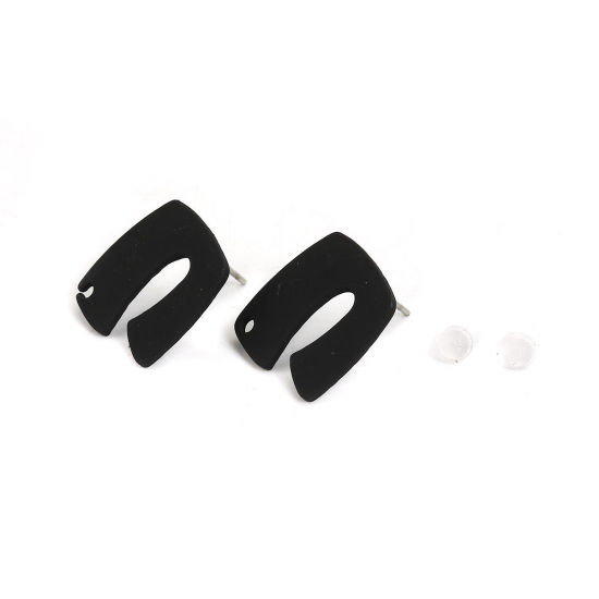 Imagen de Zamak Pendientes En forma de N Negro W/ Lazo 17mm x 15mm, Post/ Wire: (21 gauge), 10 Unidades