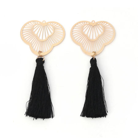 Latón & Poliéster Colgantes Chapado en Oro Negro En forma de abanico Panícula Filigrana Estampación 8.3cm x 3.6cm, 5 Unidades