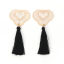 Picture of Brass & Polyester Pendants Gold Plated Black Fan-shaped Tassel Filigree Stamping 8.3cm x 3.6cm, 5 PCs