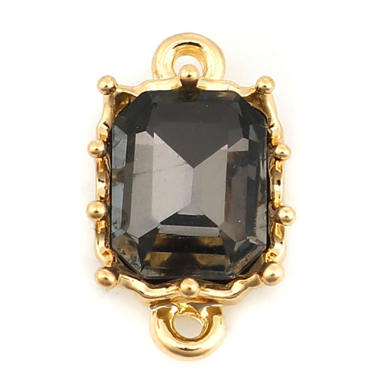 Imagen de Aleación de metal de Zinc + Acrílico Conectores Rectángulo Chapado en Oro Negro Facetas 18mm x 10mm, 10 Unidades