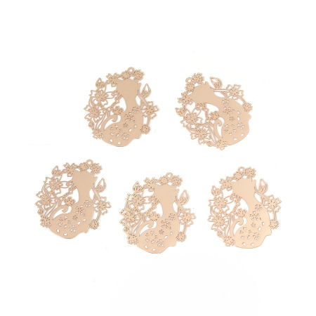 Picture of Brass Filigree Stamping Pendants Cat Animal Flower