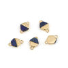 Imagen de Latón & Resina Conectores Hexágono 18k Chapado en Oro Azul Oscuro Efecto Mármol 12mm x 8mm, 2 Unidades