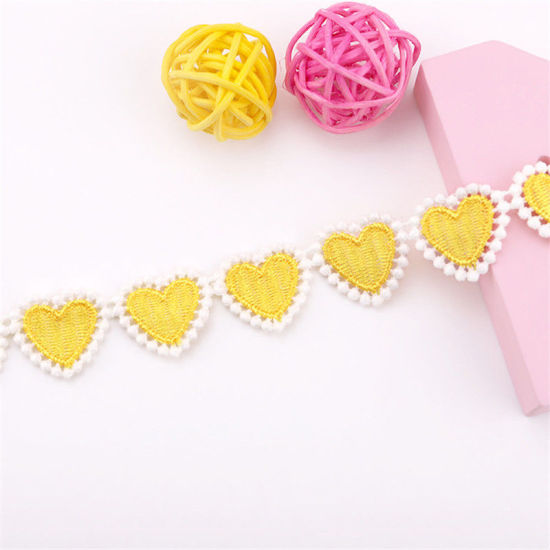 Picture of Polyester Embroidered Ribbon Trim Yellow Heart 20mm, 3 Yards