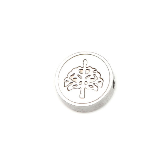 Bild von 1 Stück Edelstahl Perlen zur DIY-Schmuckherstellung Flachrund Silberner Ton, cremig-weißer Baum, Durchmesser ca. 10 mm, Loch: ca. 1,4 mm