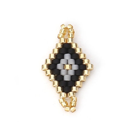 Vidrio Cuentas de Semillas Conectores Diamond Dorado Negro 22mm x 12mm, 2 Unidades
