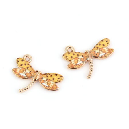 Zamak Colgantes Charms Libélula Chapado en Oro Amarillo Esmalte 22mm x 17mm, 10 Unidades