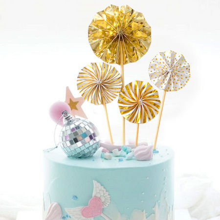 Paper Cupcake Picks Toppers Fan Golden 1 Piece