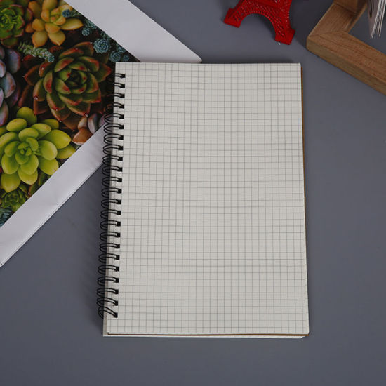 (A5)紙 手帳 白+コーヒー色 長方形 格子柄 21cm x 14.8cm、 1 冊 の画像