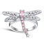 Imagen de Latón Elegante No Ajustable Anillos Libélula Rosa Rhinestone 1 Unidad