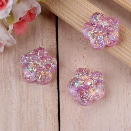 Resin AB Rainbow Color Aurora Borealis Dome Seals Cabochon Flower Mauve Shining Sequins Faceted 20mm( 6/8") x 20mm( 6/8"), 2 PCs